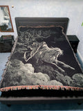 Gustave Dore goth Art blanket on Queen size bed