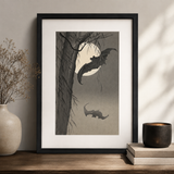 Two Bats Full Moon Framed Print – Gothic Celestial Wall Art