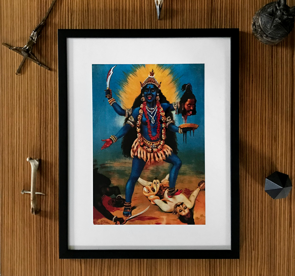 Kali Trampling Shiva Raja Ravi Varma Art Framed Poster