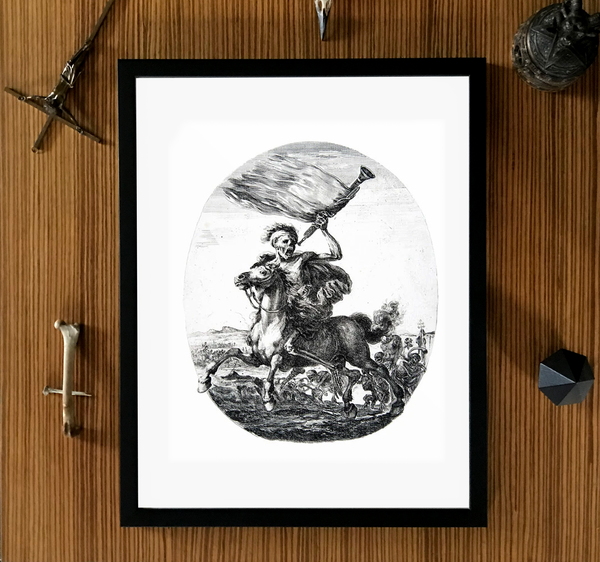 Death on Horseback Holding a Trumpet Stefano della Bella Framed Poster
