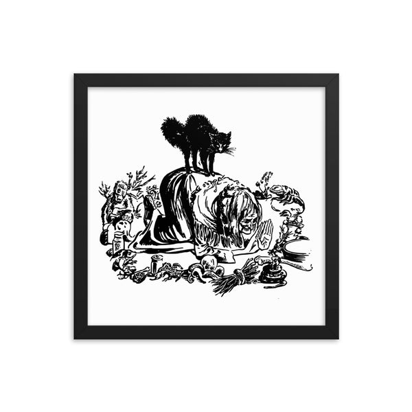 Witch and Black Cat Framed Art Poster